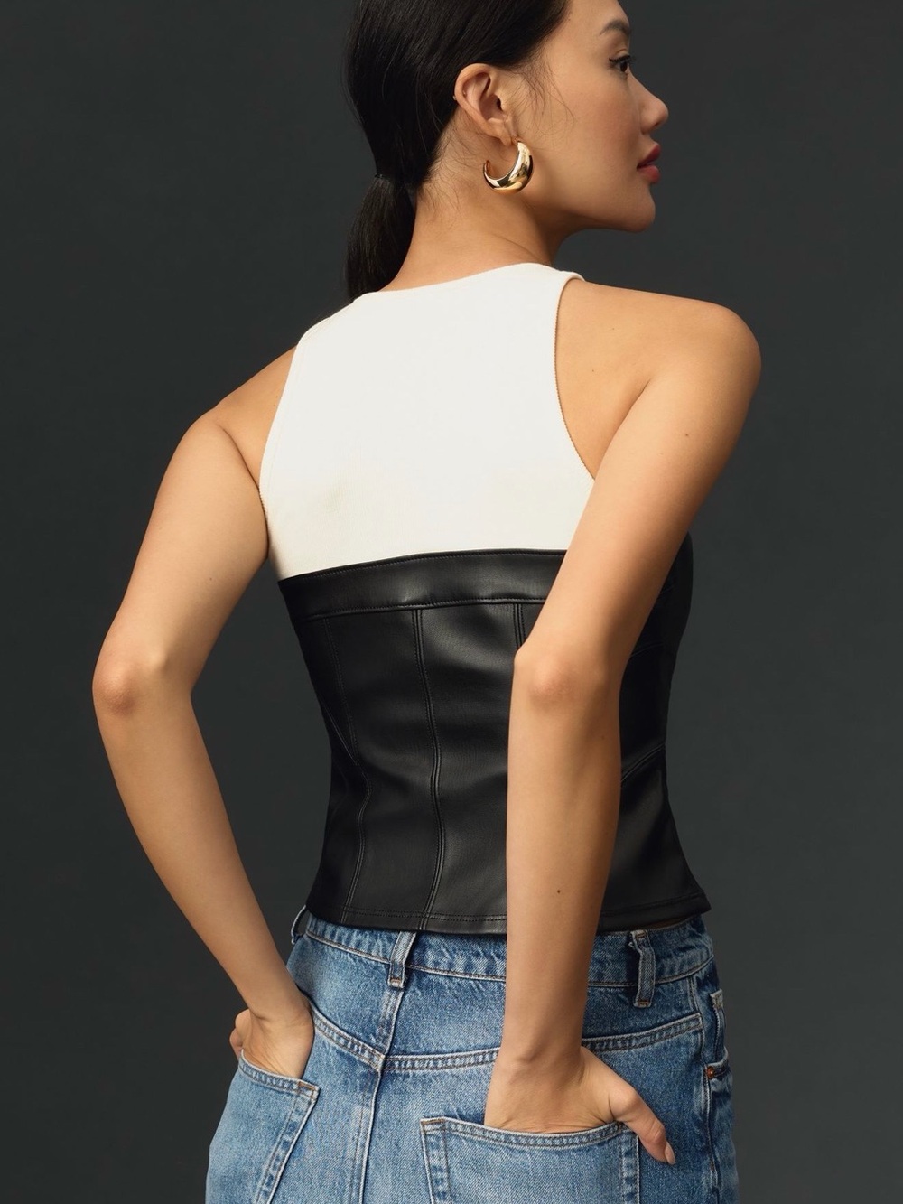 Pilcro Layered Corset Tank, Two-Tone Faux Leather Top - Picture 5 of 9